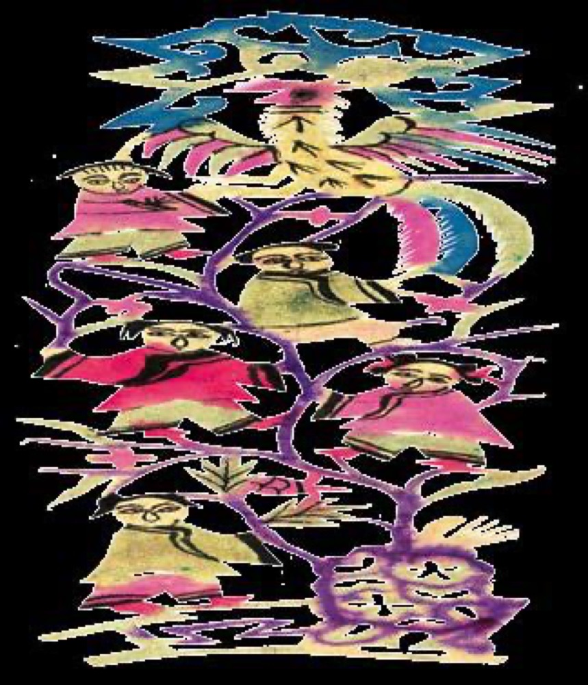 A dyed paper cut from Jiaodong, where color is brushed onto the finished cut