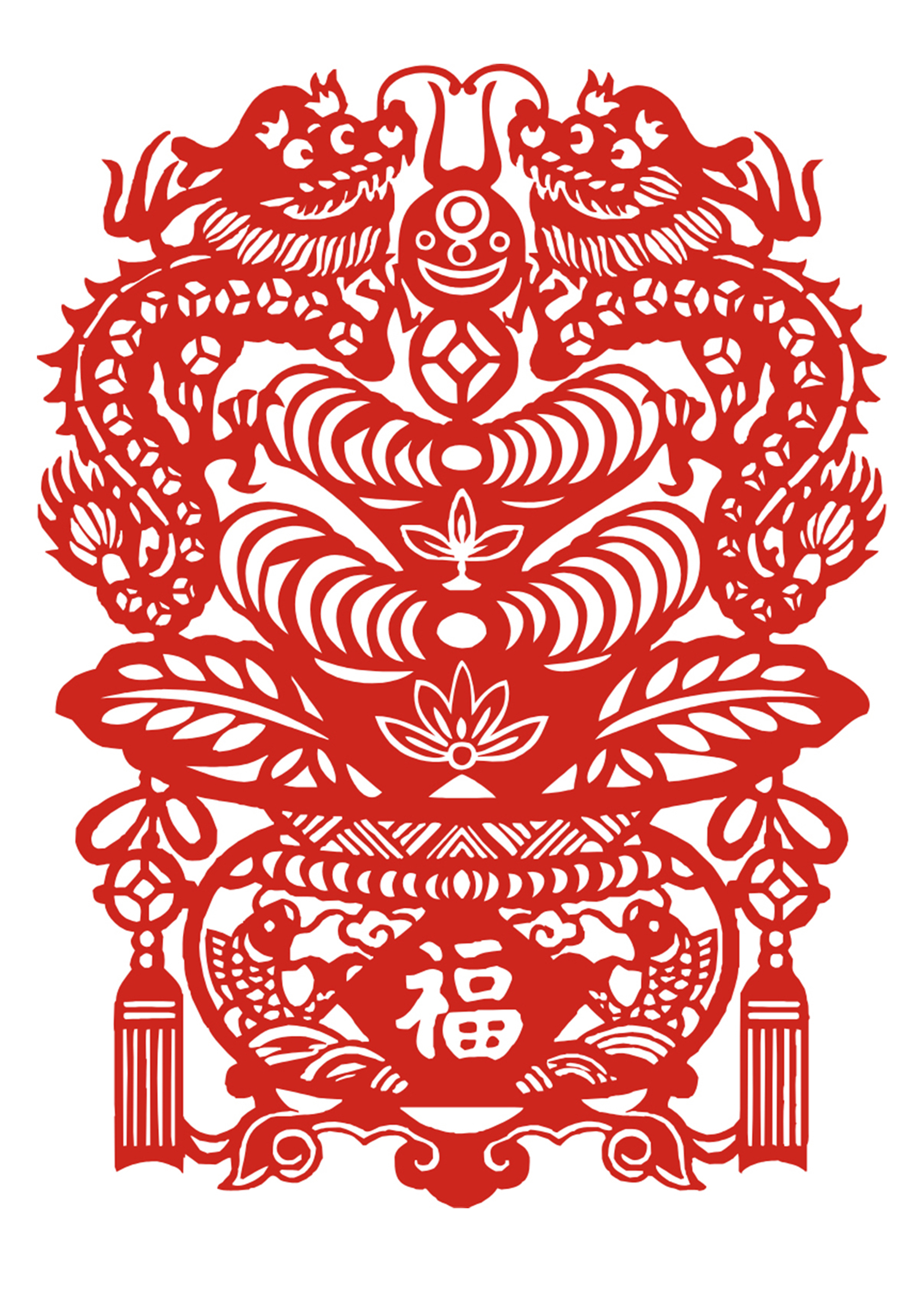 Double dragon Fu paper-cutting template