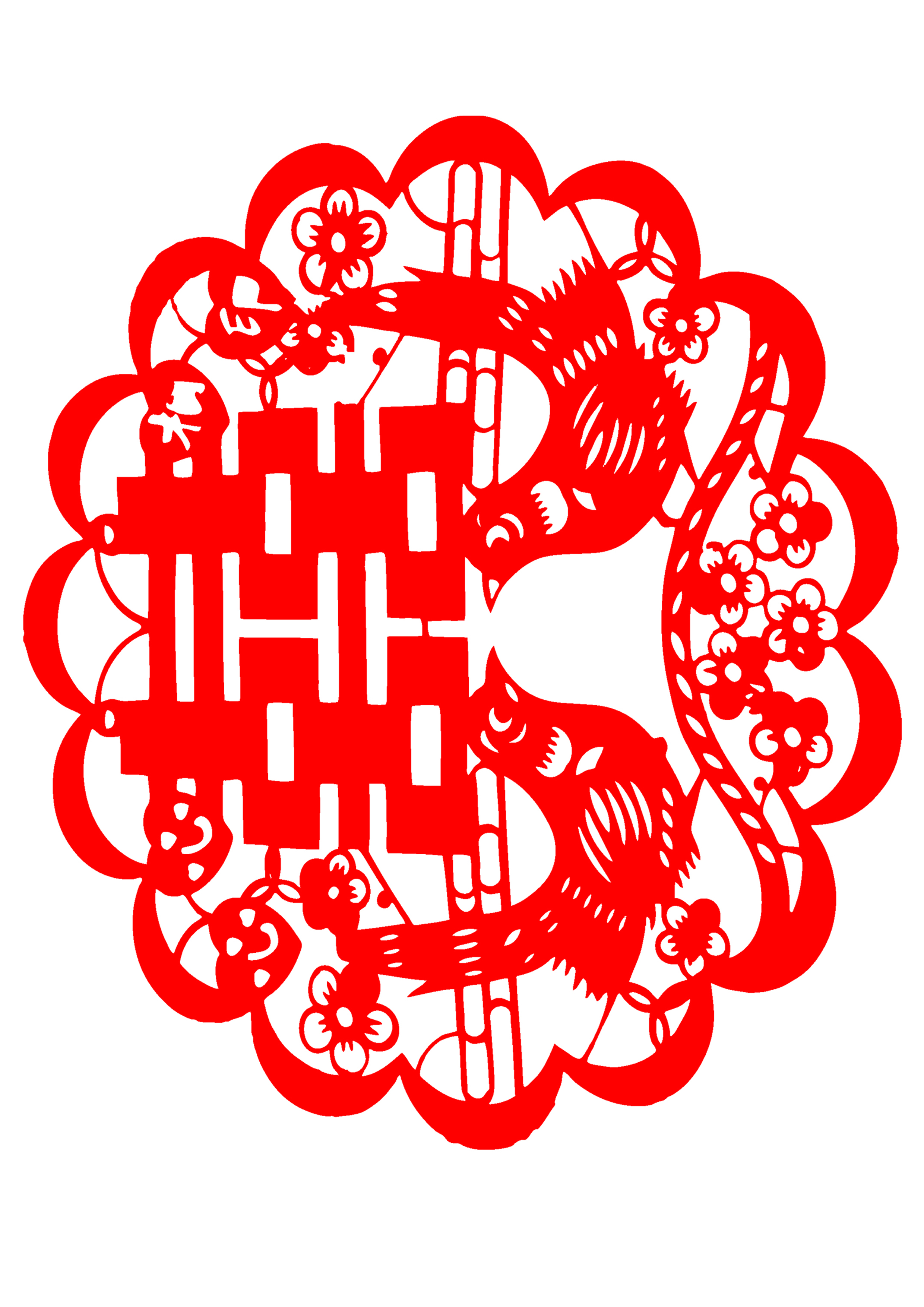Magpie Xi double happiness paper-cutting template